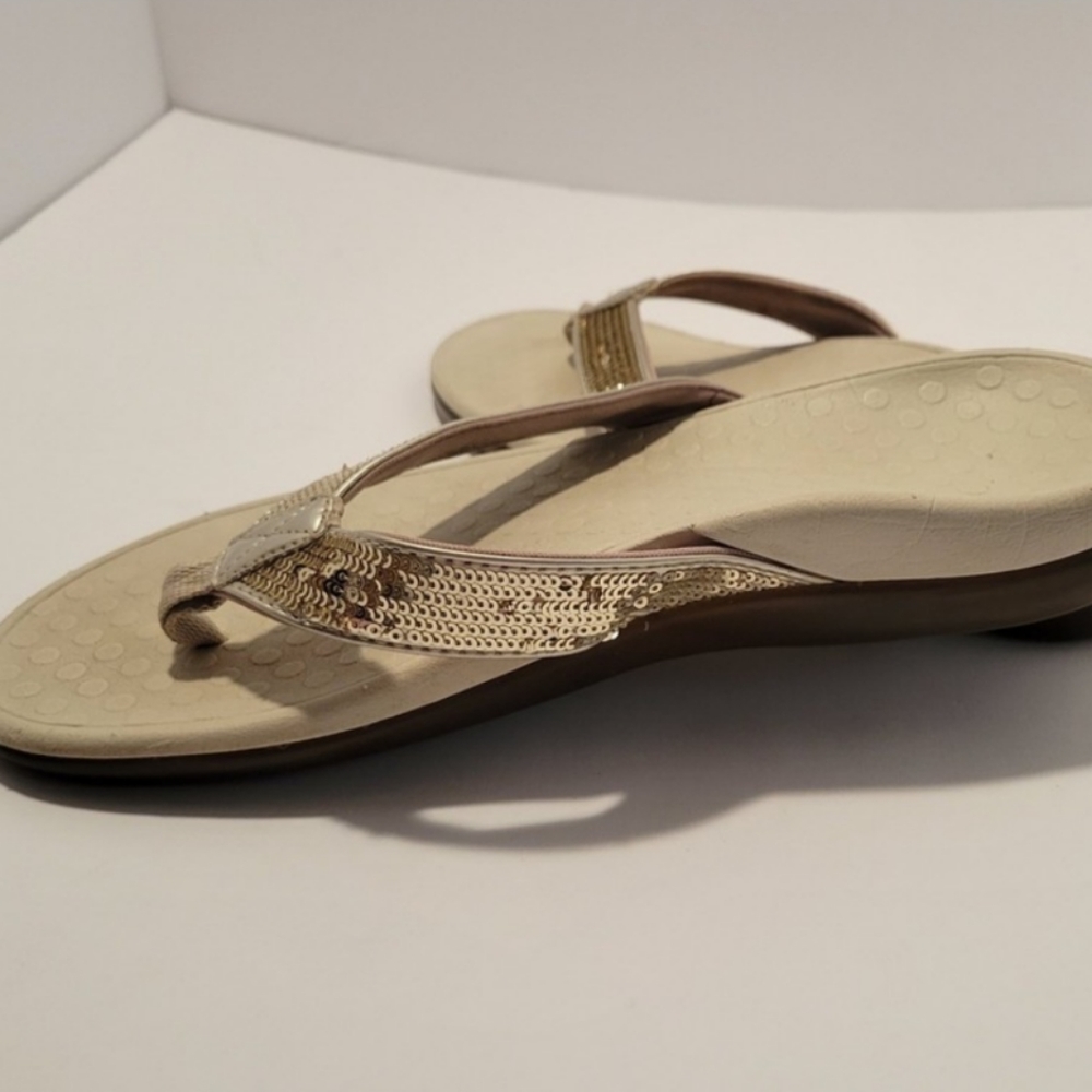 Vionic Tide II Tan Gold Sequins Sandal Thong Flip Flop Size 10.5